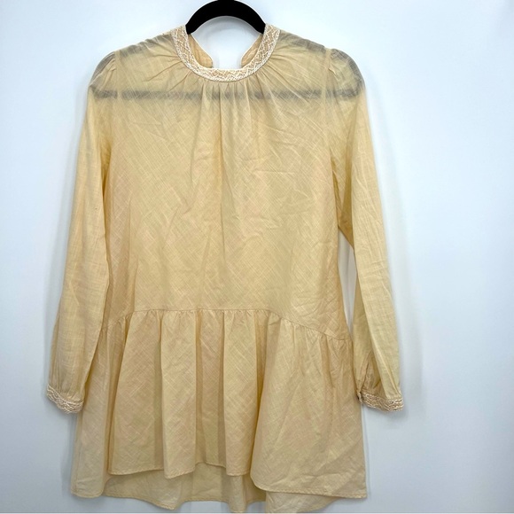 Hoss Intropia Beige Peplum Sheer Embroidered Tassel Blouse Shirt Top FR3 US 6 - Picture 1 of 10